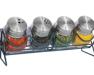 HUDSON SET ESPECIEROS VIDRIO TAPA ACERO  5PZS CX6