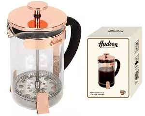 HUDSON CAFETERA VID.EMBOLO 800ML.COBRE CX6