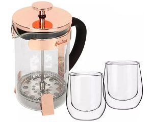 HUDSON SET CAFETERA VIDRIO+2 VASOS TERMI CX2